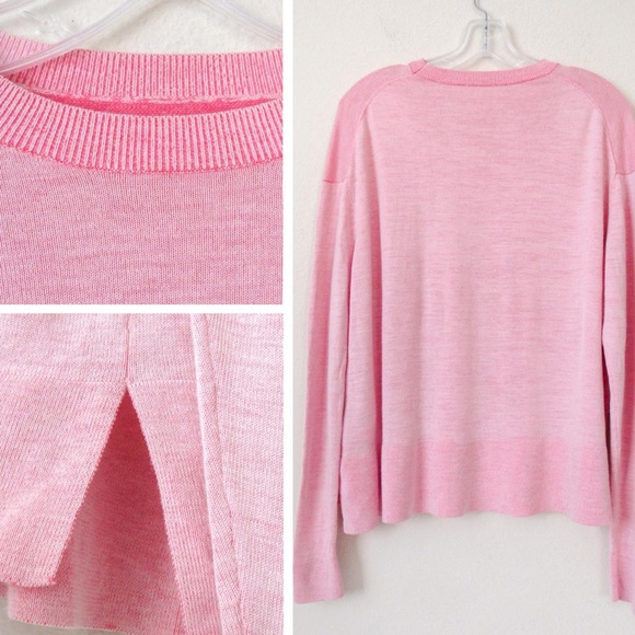 ACNE STUDIOS Blush Pink Finola Two Tone Merino Wool Crewneck Pullover Knit-M - Picture 3 of 4